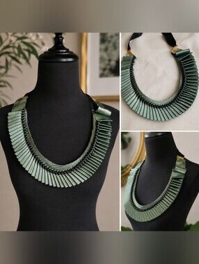 3.1 Phillip Lim Satin Accordion Pleated Necklace Sage Statement Collar